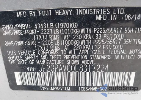 2014 Subaru Xv Crosstrek 2.0I Premium from USA, damaged, VIN JF2GPAVC0E8313224